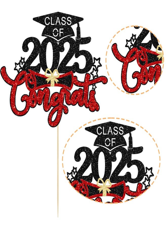 Ephlyn 1Pc Congrats Grad 2023 Cake Topper Red Glitter Diploma Graduation Cap Cake Pick Congrats Class of 2023 Cake Decorations for 2022 Graduation Theme High School Boys Girls Graduate Party Supplies - Image 3